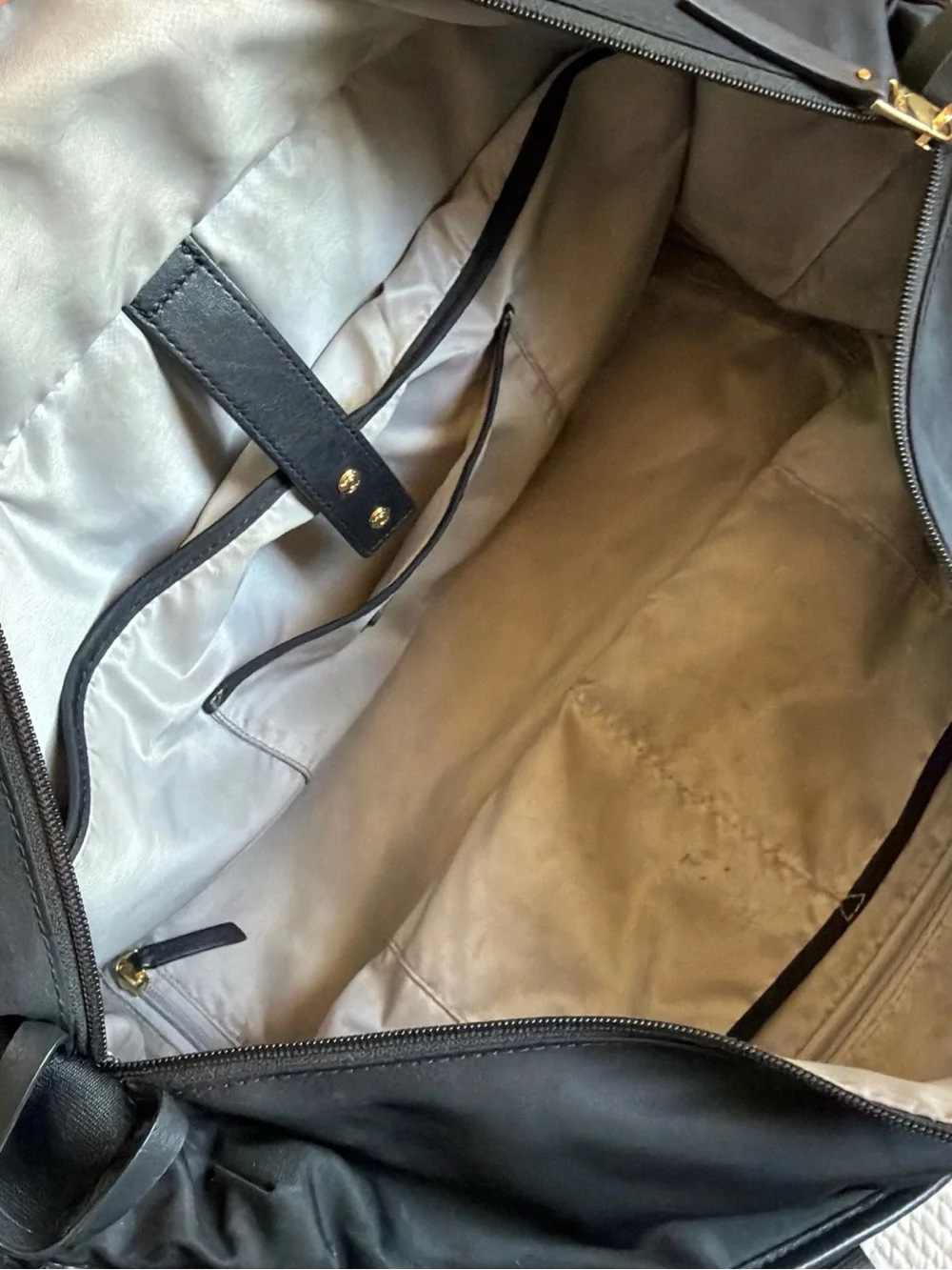 Tumi Black Duffel Bag with Gold Hardware